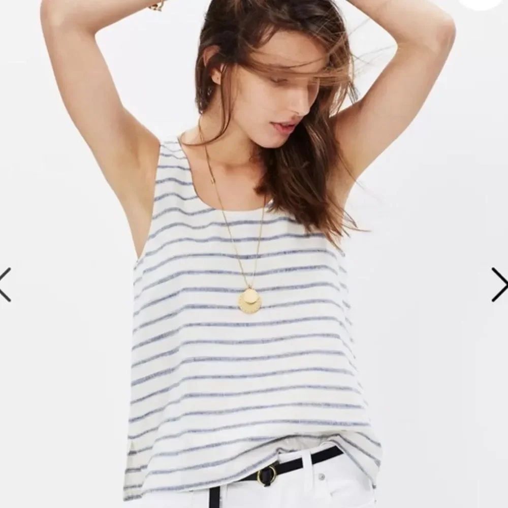 Madewell Navy and White Sundown Tank Top in Ikat Striped size medium